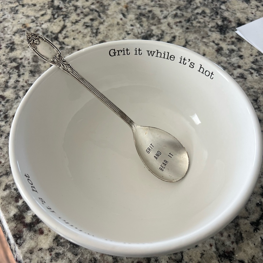 Grit it while it’s hot  Ceramic Bowl with Silver Spoon